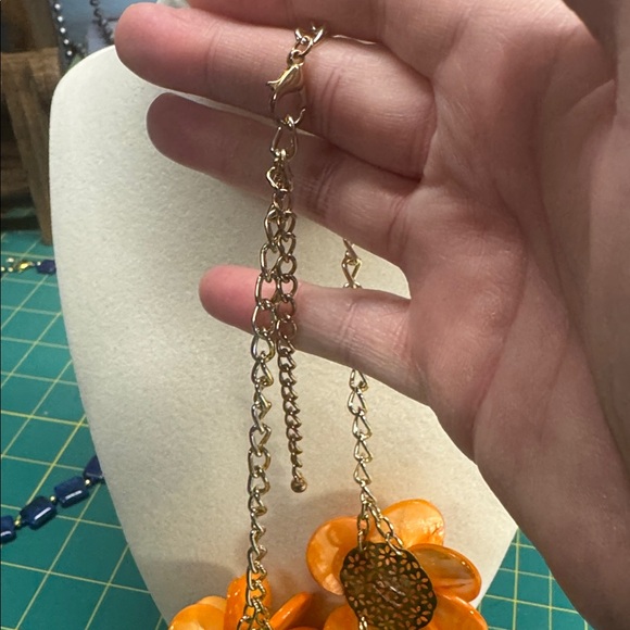 Orange Floral Statement Necklace-Mother of Pearl - Picture 2 of 3